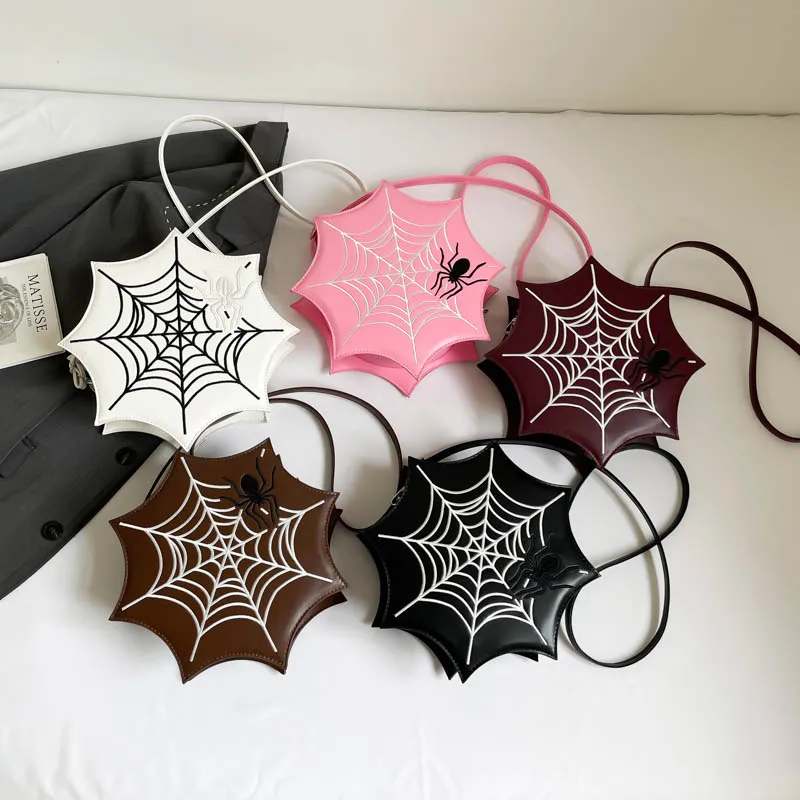 Fashion Unique Irregular Shaped Handbag Halloween Gothic Style Small Shoulder Bags Spiderweb Pattern Crossbody Purse for Women