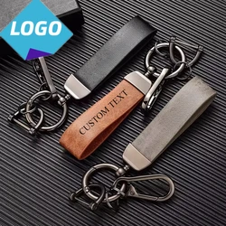 Vintage Discolored Leather Custom LOGO Keychain for Men Women Laser Engraved Car Key Chains Holders Personalize Company Keyring