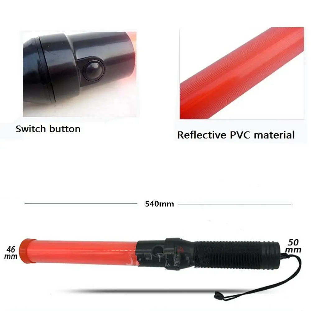 Baguette de signalisation rouge de charge LED, lampe de poche de direction de trafic, anciers stroboscopique, lampe de feu de circulation pour le camping en plein air, 54cm