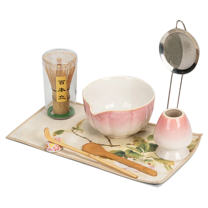 

A26F- ‌ Набор чаш Cherry Blossom Pink Matcha, 8 предметов с чашкой Master Cup, бамбуковый венчик с 100 зубцами, чайный набор в стиле династии Сун