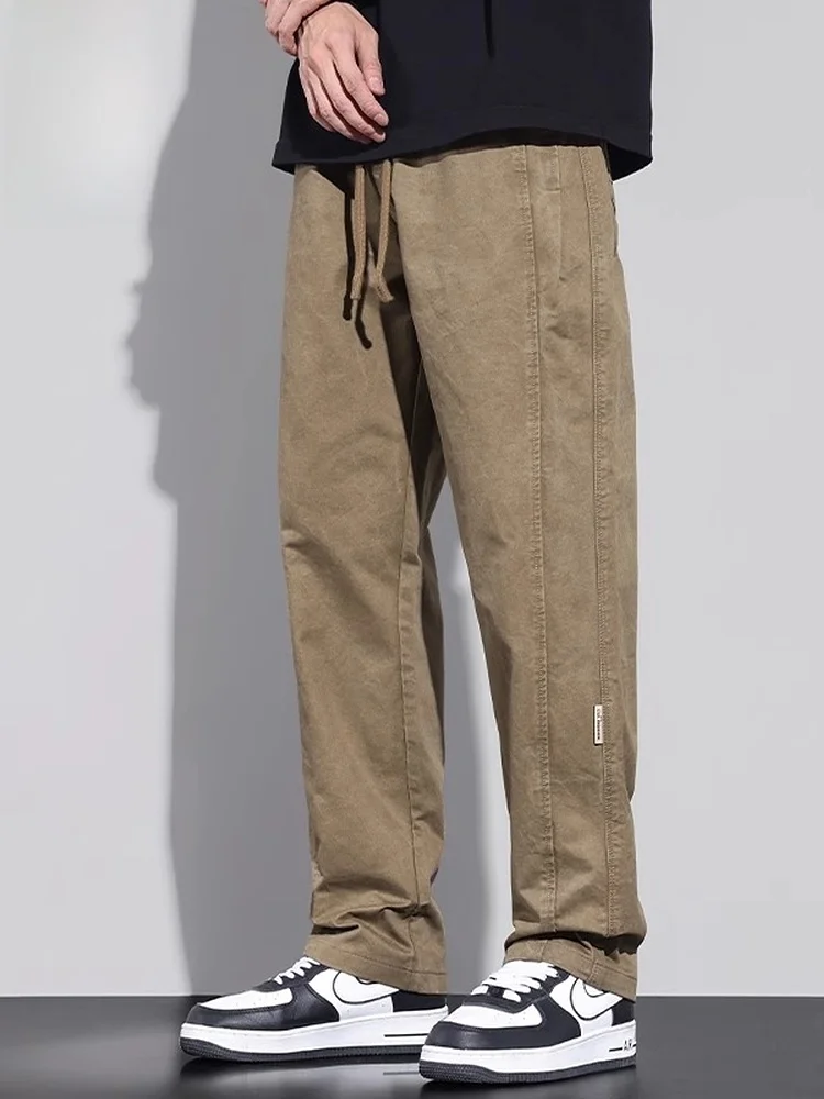 

Мужские повседневные брюки из чистого хлопка, тренд весны 2026, ретро, универсальные, свободные, прямые, длинные, повседневные брюки