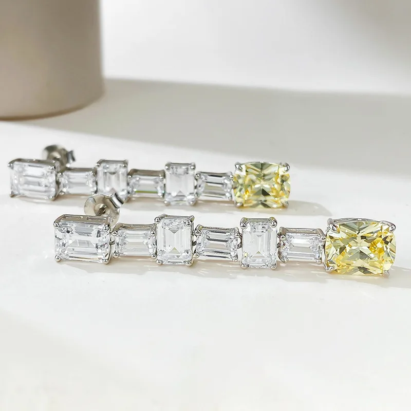 Imagem -04 - Brincos Cortados Trapezoidais para Mulheres Prata S925 Diamante de Alto Carbono Diamante Amarelo Moda Europeia e Americana 8*10 mm Novo