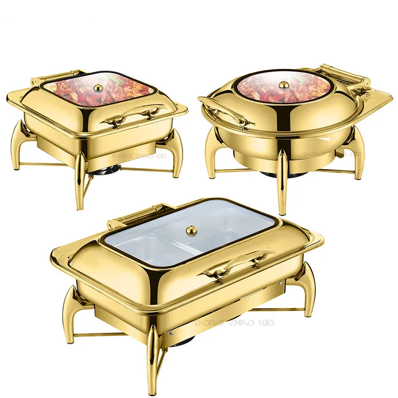 Rectangular Chaffing Dishes Stainless Steel Catering Equipment Double pan 9L Gold Flip Top Chafing Dishes Buffet Set Luxury