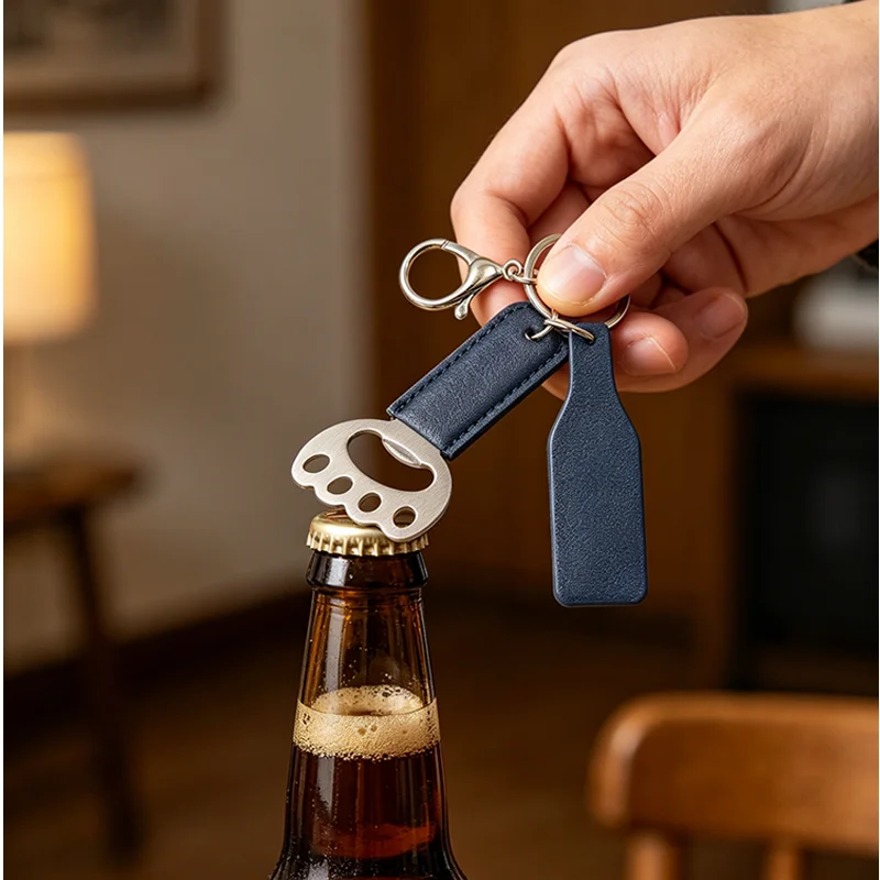 Katzenpfoten-Flaschenöffner Schlüsselanhänger Retro PU-Leder Edelstahl Bierflaschenöffner Tragbarer Schlüsselring Taschenanhänger Herren Kreativ