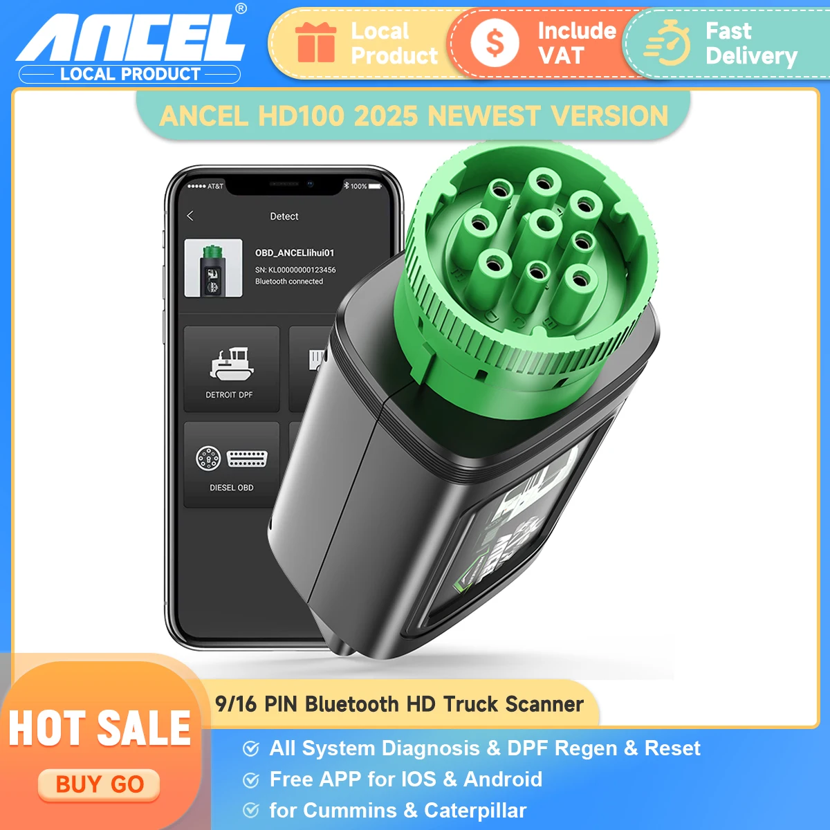 ANCEL HD110 Bluetooth scanner de camion robuste DPF réinitialiser régen forcé tous les systèmes OBD2 outil de Diagnostic de camions Diesel pour Cummins