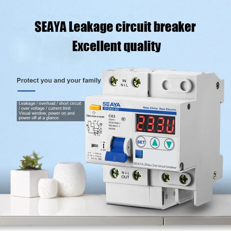 SEAYA Circuit Breaker Leakage Prevention Switch C63 50Hz 220V/230V Protective Device Over And Under Voltage XYZK2-63 1P+N