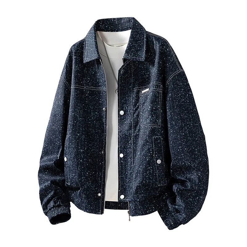 

2026 Spring and Autumn Men's Turn-Down Collar Jacket, Plus Size, Loose Fit, American Retro Trend Casual Coat