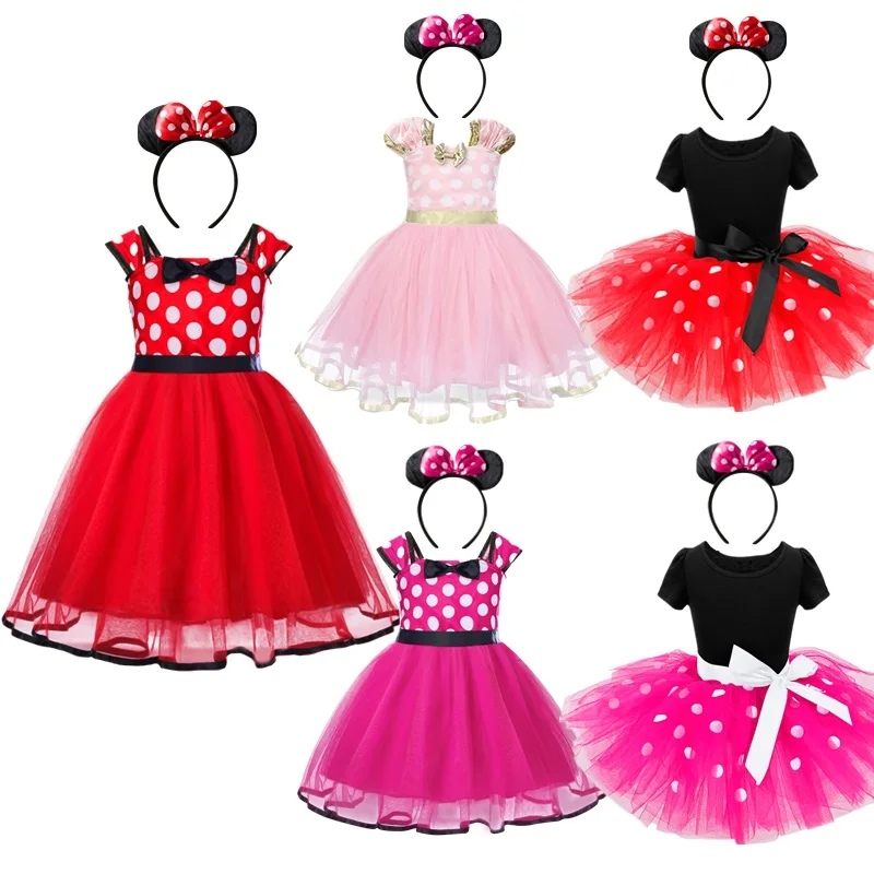 9M-4Years Baby Girl Mickey Pettiskirt Children Summer Clothes Kids Minnie Polka Dot Dress Girls Birthday Party Christmas Costume