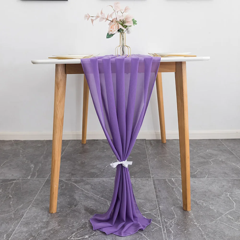 Purple Country Wedding Chiffon Table Runner Table Soft Gauze Sheer Vintage Christmas Dining Birthday Party Cake Table Decoration