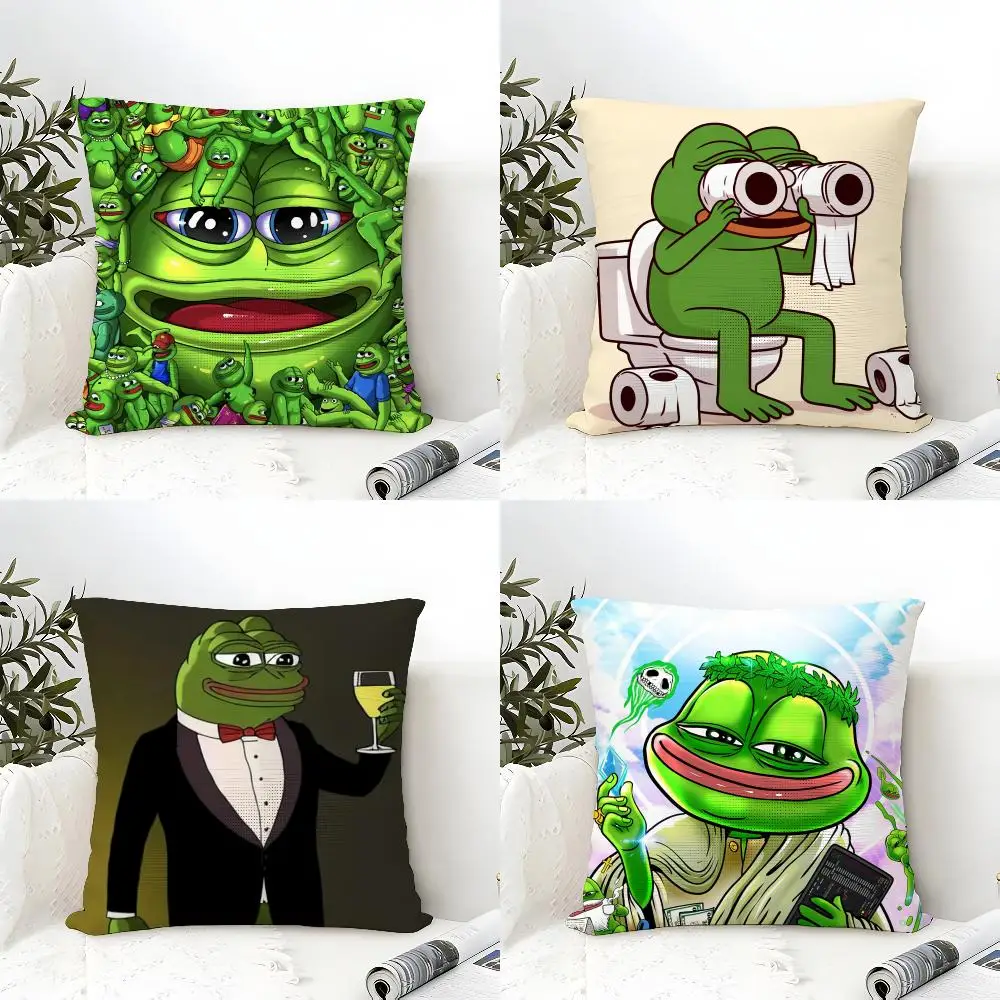 P-Pepe The Frog Cushion Cover Eco Linen Pillow Case Double-Sided Print Breathable Durable Zipper Home Decor Gift