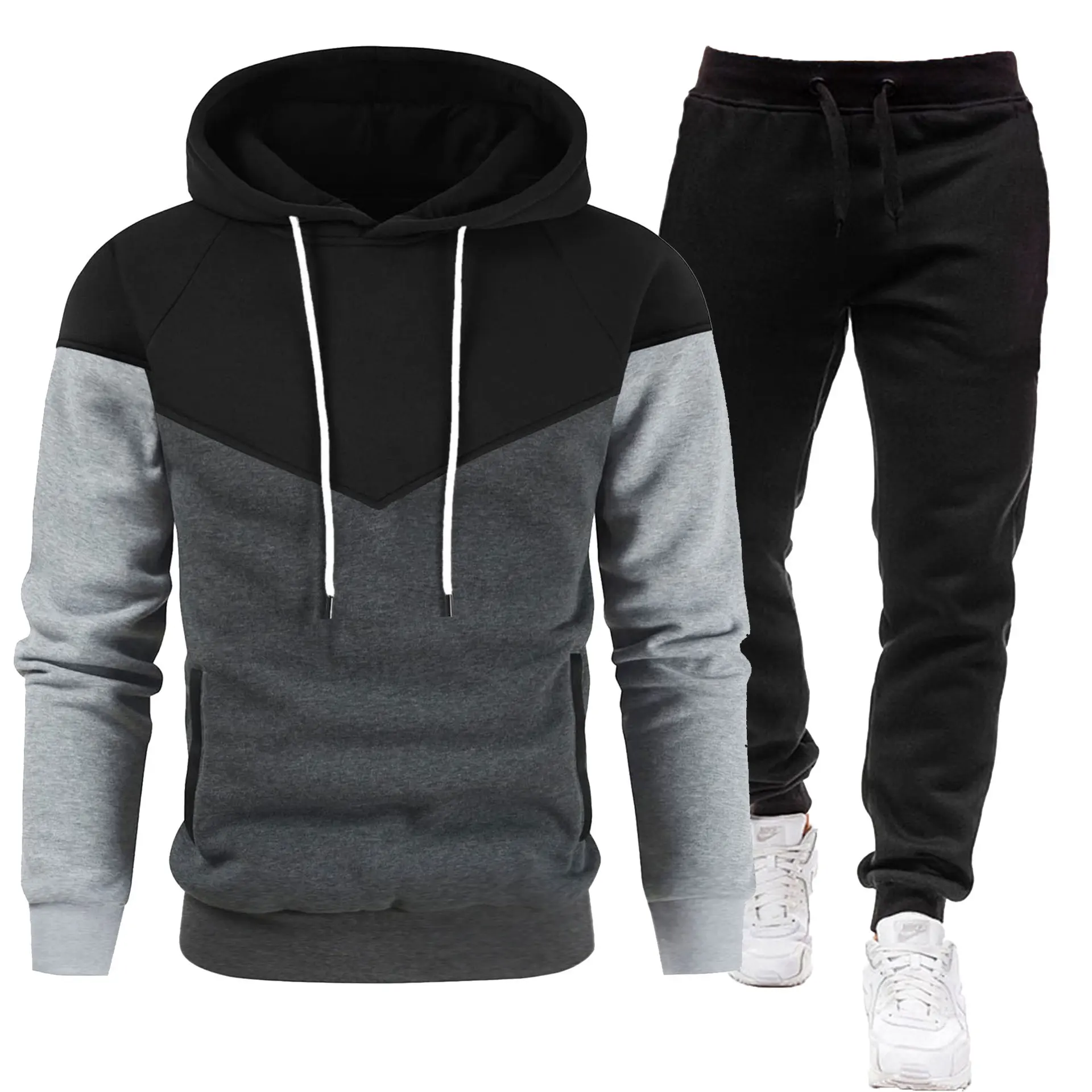 

2025 Autumn/Winter New Style Double-Split Colorful Hooded Men's Sporty Casual Sweater-Pants Set