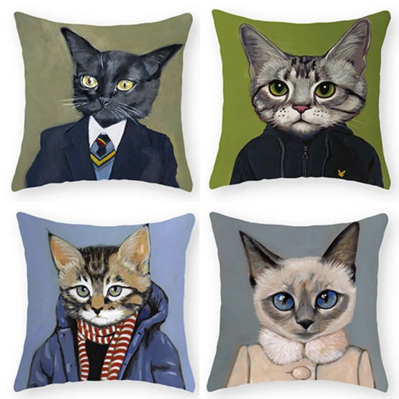 

CUTE Cat Man Pillows Case Funny Pet Kitten Throw Pillow Cover Interior for Decor Home Sofa Bed 45x45 Cm Pillowcases for Pillow