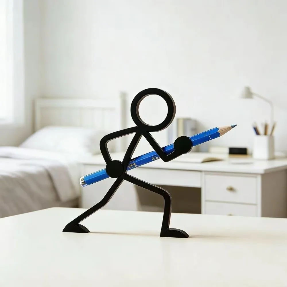

Plastic Stickman Warrior Pen Holder 3D Black Desktop Decor 3D Printed Pencil Stand Multi-function Creative Funny Pen Ornament