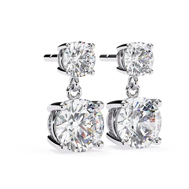 1CT Each Main Stone IGI Certified Lab Grown Diamond Platinum 950 Round Cut Dangle Drop Earrings DEF VS Sparkling Luxury Earring