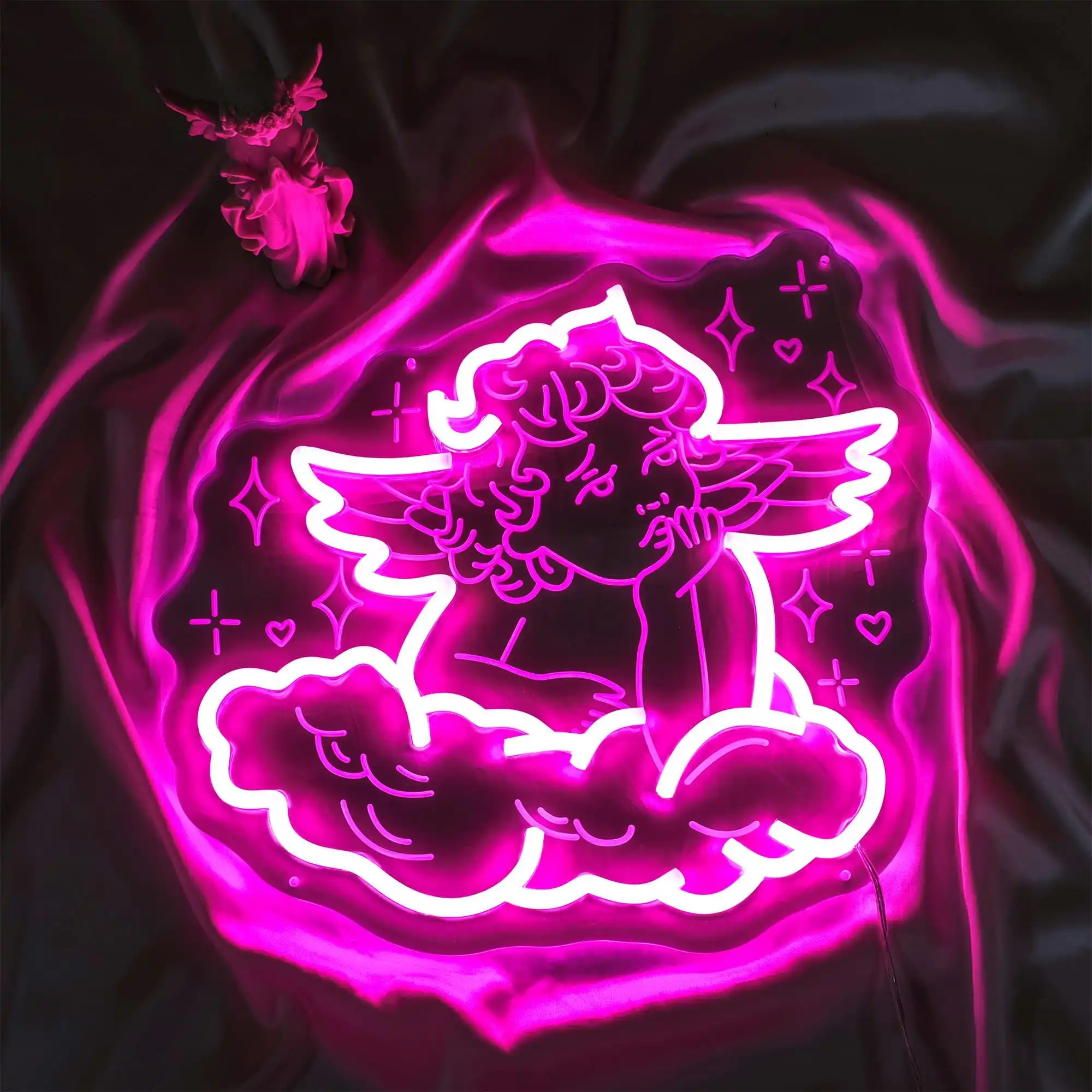 Cherub Neon Sign Wall Decor Sign Angel Sign Wall Decor Pink Girly Bedroom Home Decor Birthday Gift for kids Nursery Wall Decor