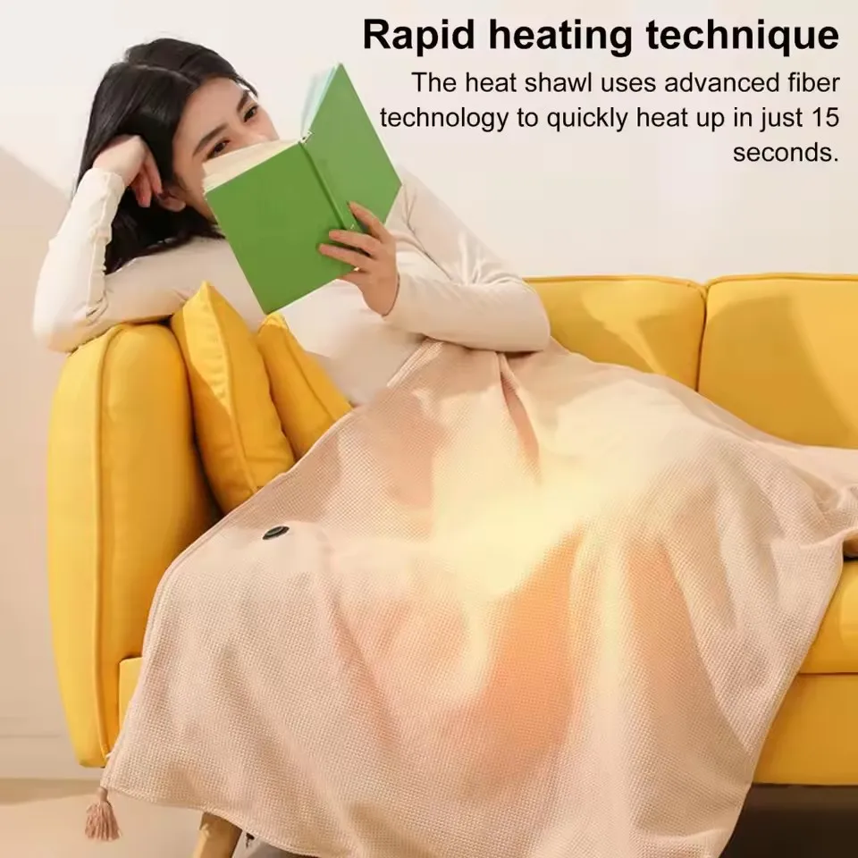 Winter USB Electric Heated Blanket Wearable 3 Heating Level Heated Shawl Portable Body Warmer Blanket for Home Office Sofa Shawl