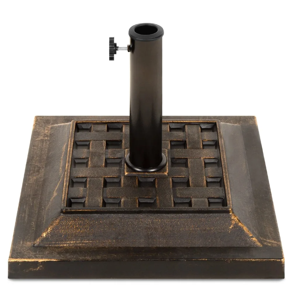 

26lb Heavy-Duty Steel Square Patio Umbrella Base Stand w/ Decorative Basketweave Pattern