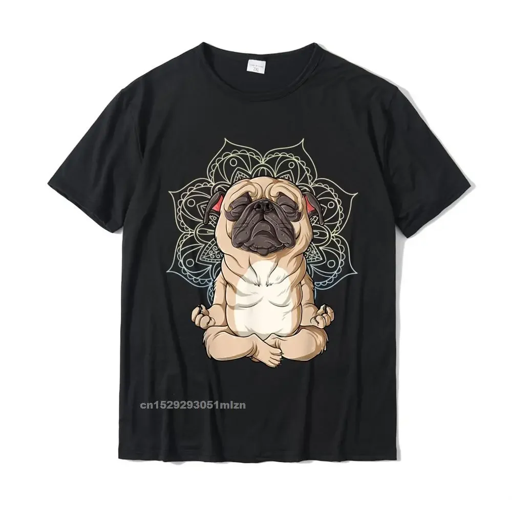 Pug  T Shirt Mandala Funny Spiritual Meditation Chakra T-Shirt Leisure Tops & Tees Cotton Male Tshirts Leisure Rife