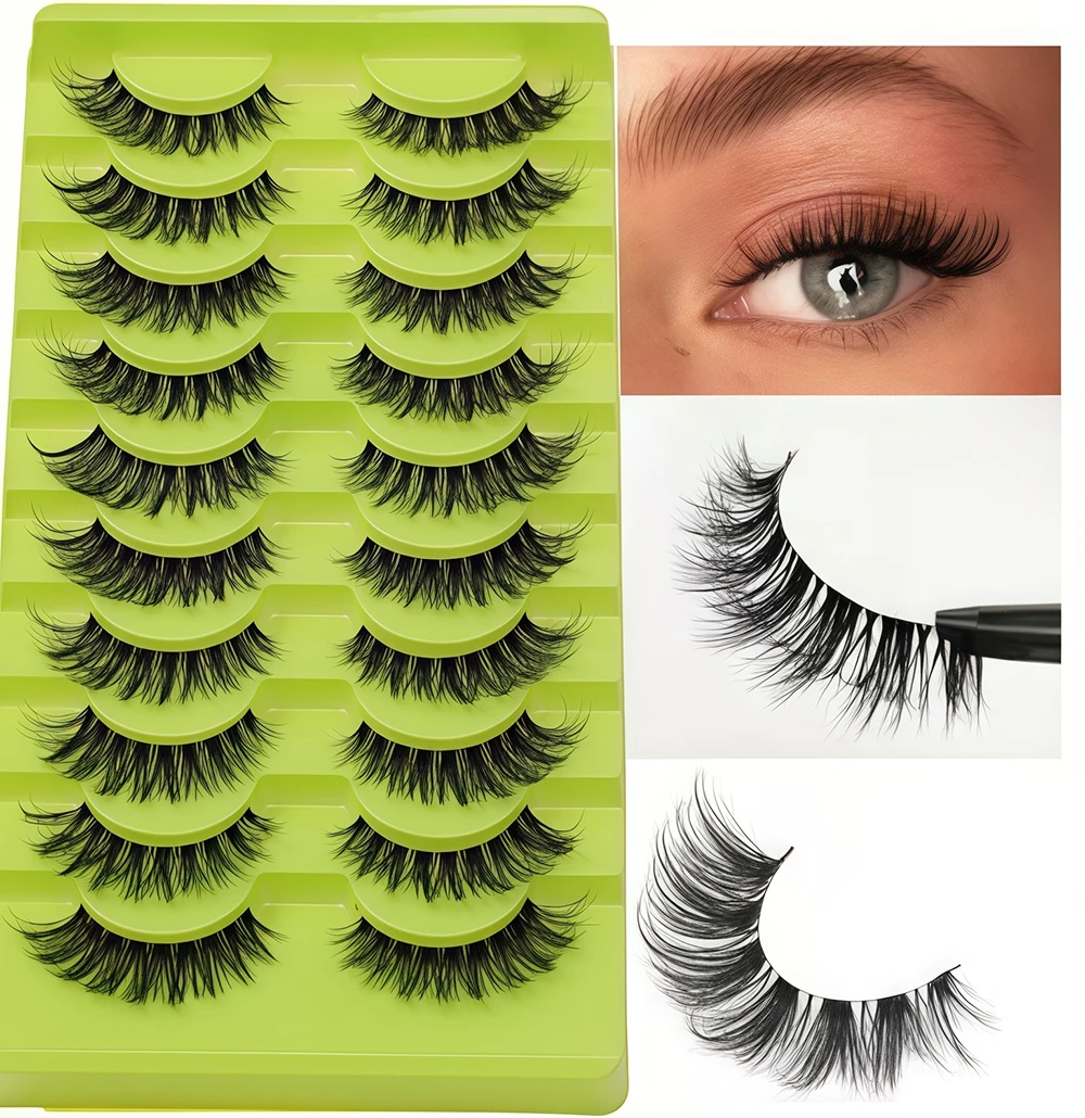 ขนตาปลอมแบบใหม่สไตล์ยุโรปและอเมริกา 10 คู่ แบบโค้งงอน หนาแน่น สามมิติ และฟู ขายดีที่สุด