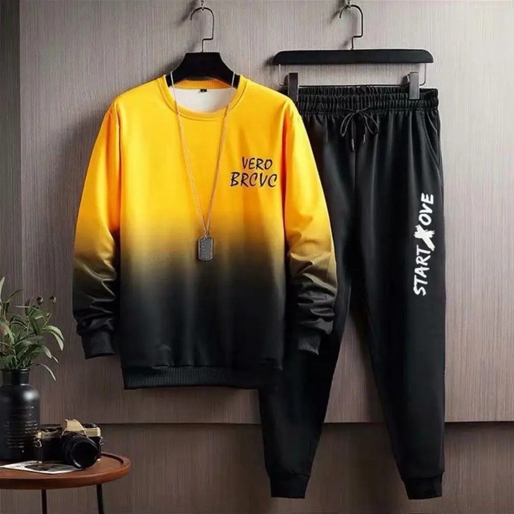 

Gradient Top Trousers Set Stylish Men's Gradient Contrast Tracksuit Set Loose Fit Top Pants with Elastic Waist Hip Hop for Fall