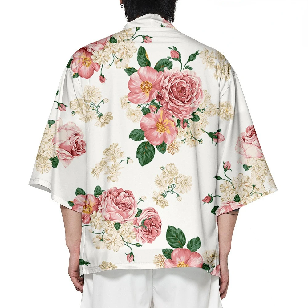 Summer Flora Print Kimono Men Beach Kimono Hawaiian Shirt Loose Cardigan Women Bathrobes Retro Fashion Yukata Elegant Outwear