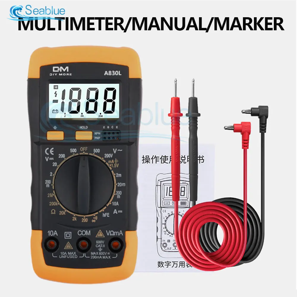 A830L Digital Multimeter LCD Voltmeter Ammeter DC AC Current Voltage Tester Machine Volt Amp Meter with Buzzer Function