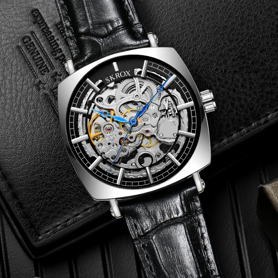 

SKROX Square Skeleton Automatic Movement Elegant Man AAA Watch Mechanical Male Wrist Watches Original High-End Luxury Clockwork