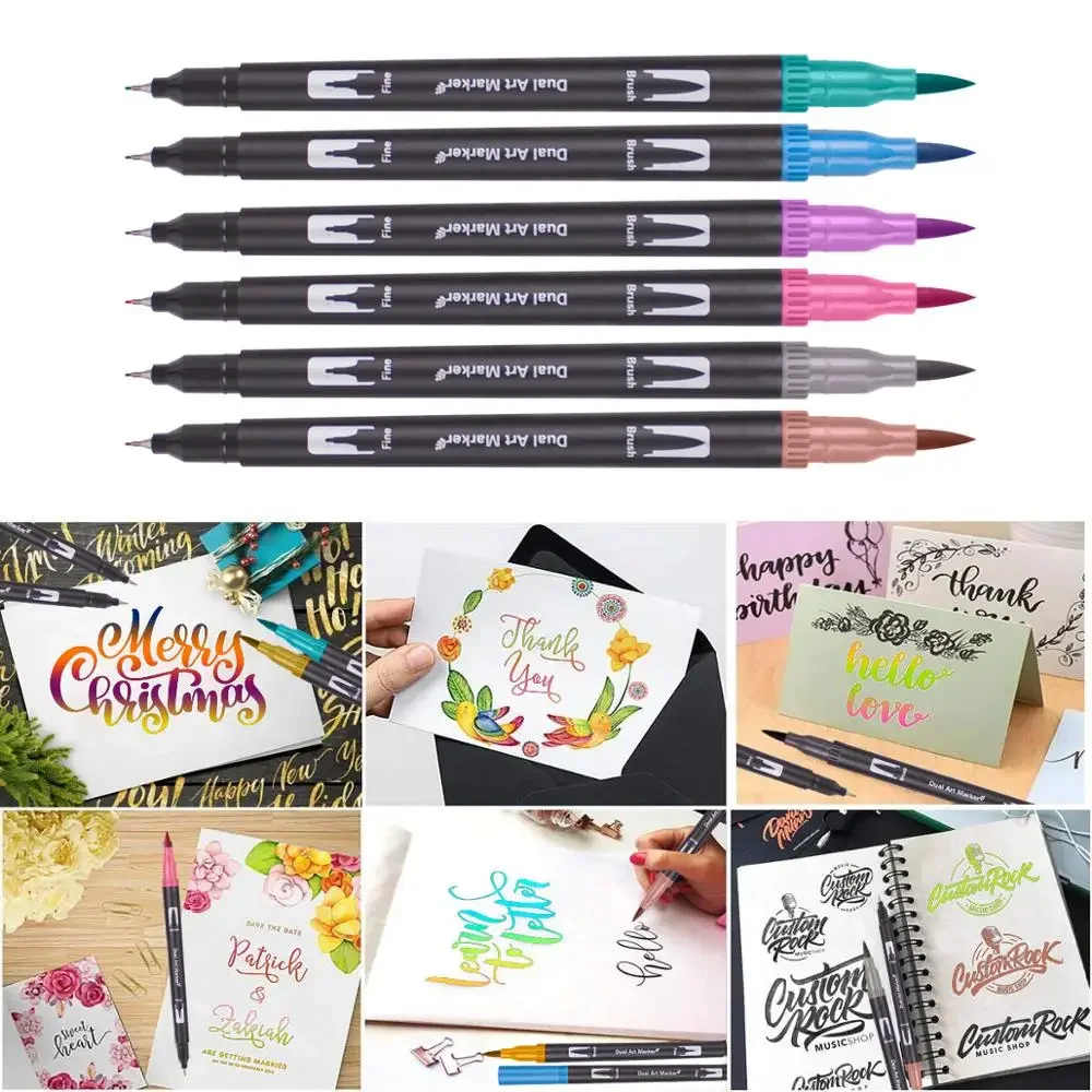 120 Colors Pen Set Kid Brush Marker Pen Drawing Dual Tips Colouring Pens Watercolor Marker Fineliner Felt Tip Lettering Pen