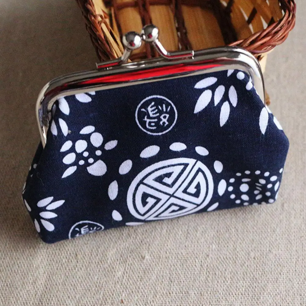 Coin Purse Vintage Ethnic Floral Print Buckle Design Coins Storage Portable Women Small Wallet Key Pouch For Outdoor Travel