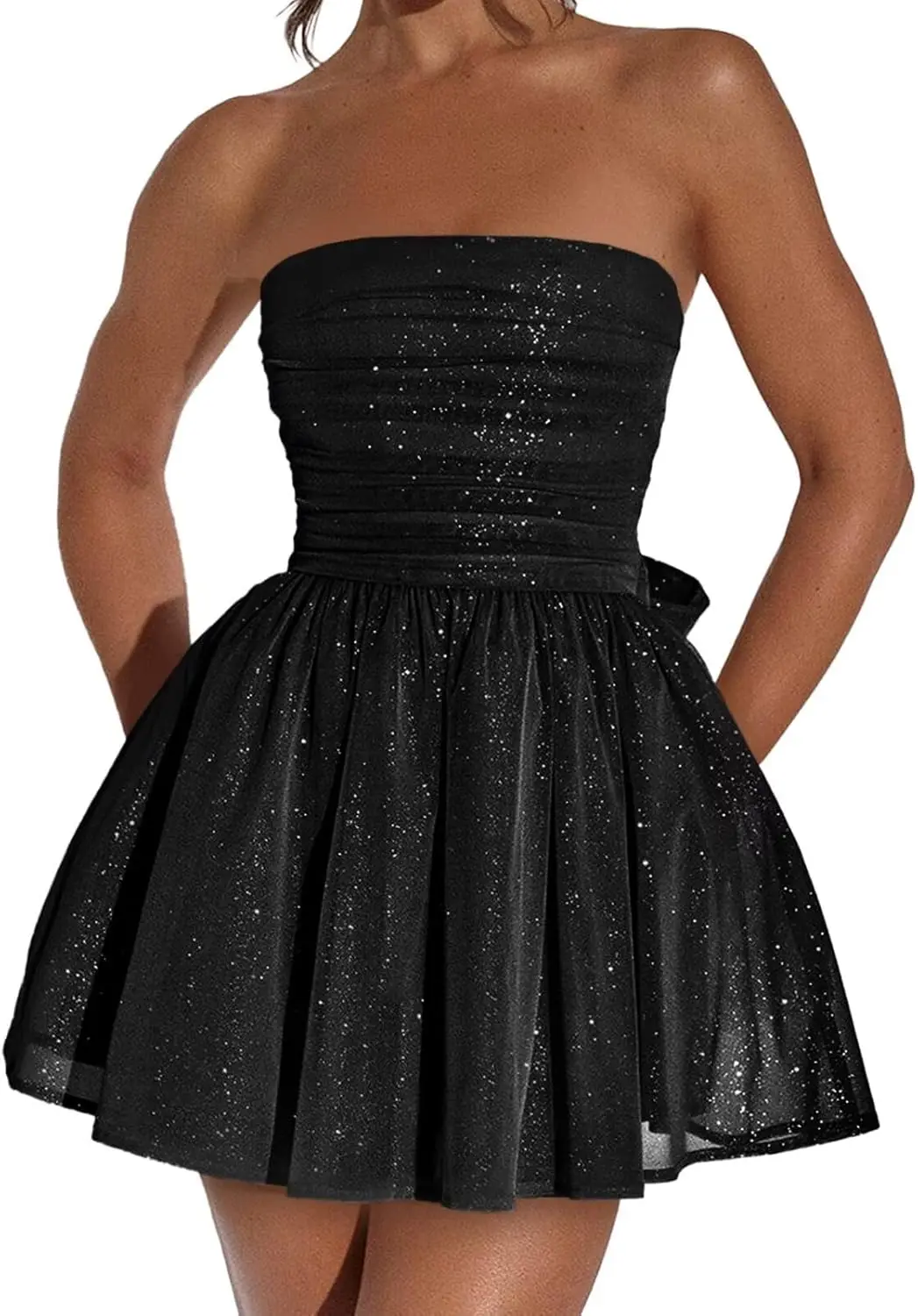 

Молодежное блестящее шифоновое платье обратно в школу, платье HOCO без бретелек, танцевальное платье 2025 года для подростков, приталенное коктейльное платье с бантом