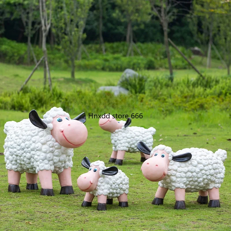 Fiberglass Cartoon Curly Sheep Sculpture Outdoor Garden Community Sales Department Animal Ornaments