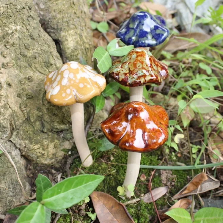 4 ceramic crafts, fleshy flower pot decoration, exposed mushroom garden decoration