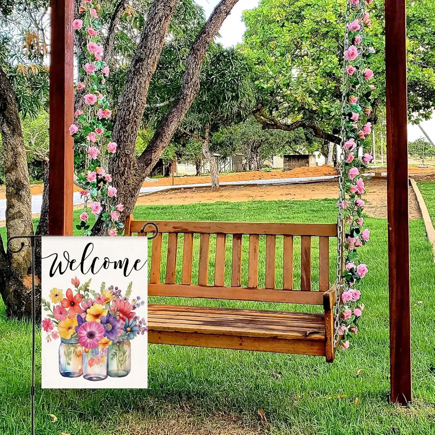HOMFREEST Floral Spring Summer Garden Flags 12x18 Inch Double Sided Small Burlap Welcome Colorful Flowers Mason Jar Holiday  EEZ