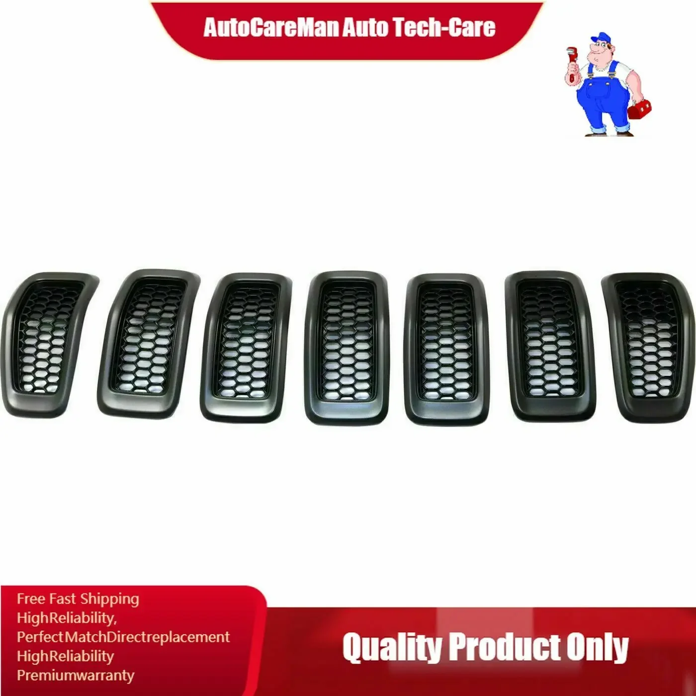 

Fits for 2014-18 Jeep Cherokee 7-Piece Set Grille Black Plastic Capa 6CY39XS9AC 5RB21XS9AB