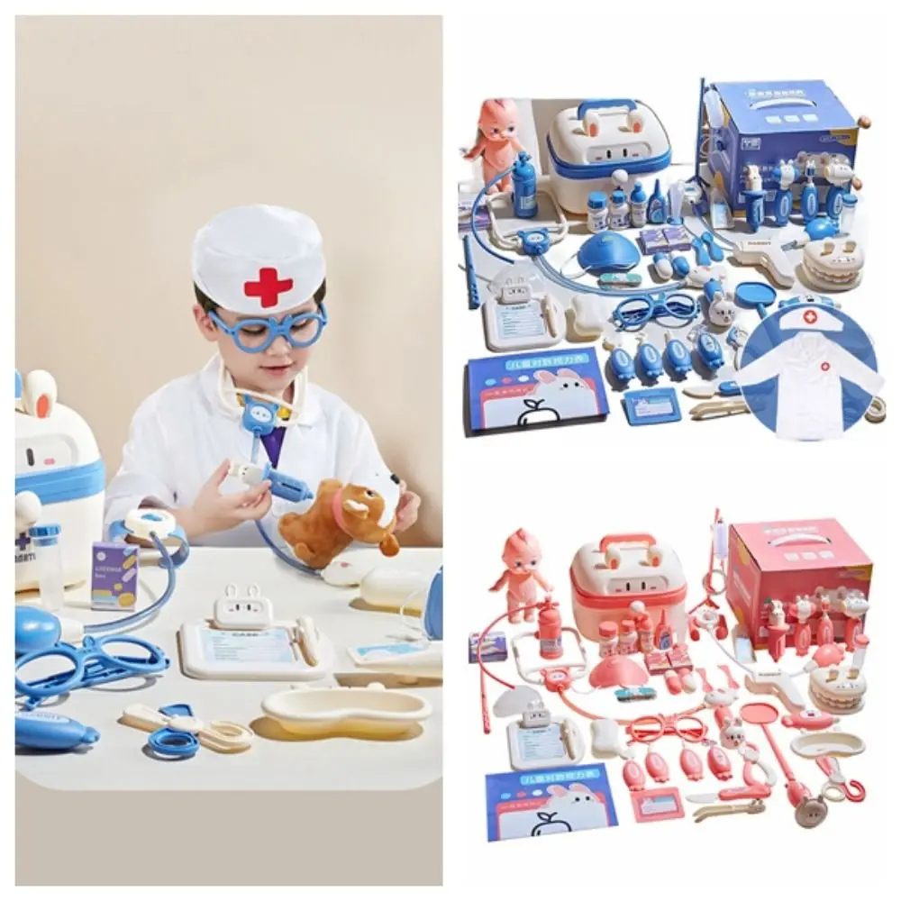 Simulação dentista caixa médico fingir role play kit fingent jogar brinquedos jogo educativo criança estetoscópio médico conjunto azul/rosa