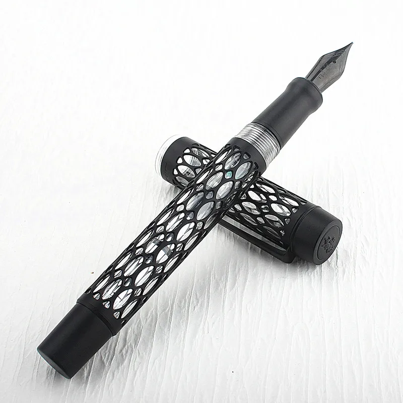 

Jinhao 100 Vacuum Filling Fountain Pen Black Transparent Acrylic Hollow Carved EF/F/M Writing Pen Gift