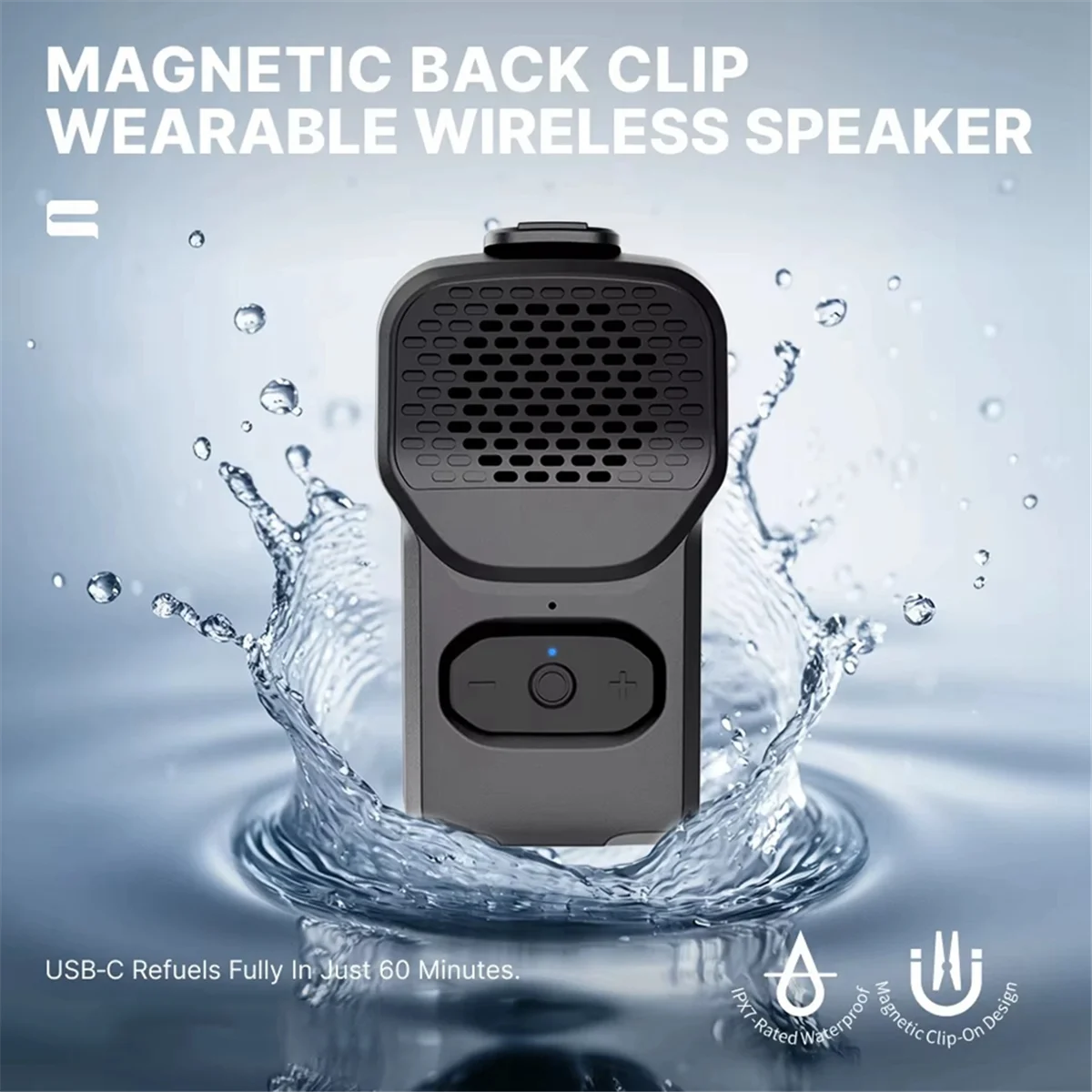 2025 + سماعات بلوتوث يمكن ارتداؤها مشبك مغناطيسي على مكبرات الصوت المحمولة اللاسلكية IPX7 مقاوم للماء BT5.3 عمود ستيريو مضخم الصوت #5