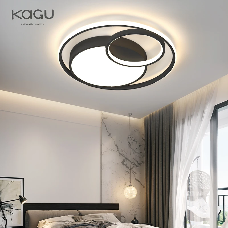 KAGU Black Modern LED Ceiling Lights For Living Room Bedroom Dining Room Dimmable Lamp Indoor Round Ring Light Fixtures