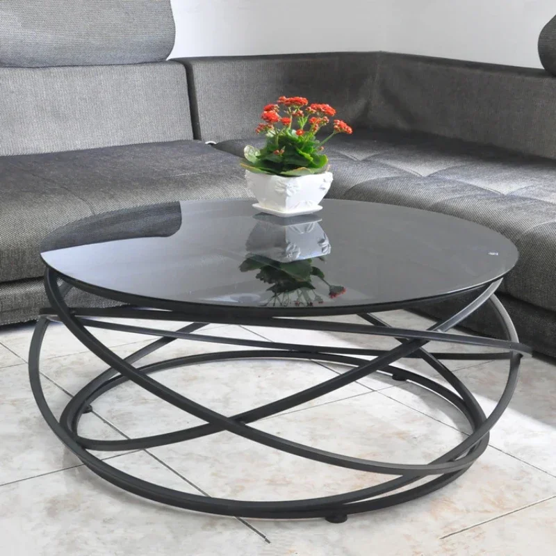 Simple Modern Tempered Glass Coffee Table Creative round Iron Table Personalized Art Small Living Room Sofa Fashion Nordic