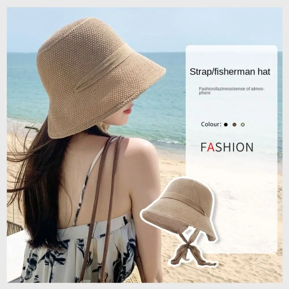 Knitted Women Sun Hat Simple Breathable Korean Style Women Bucket Hats Soft Streetwear Fisherman Caps Straw Hat Summer