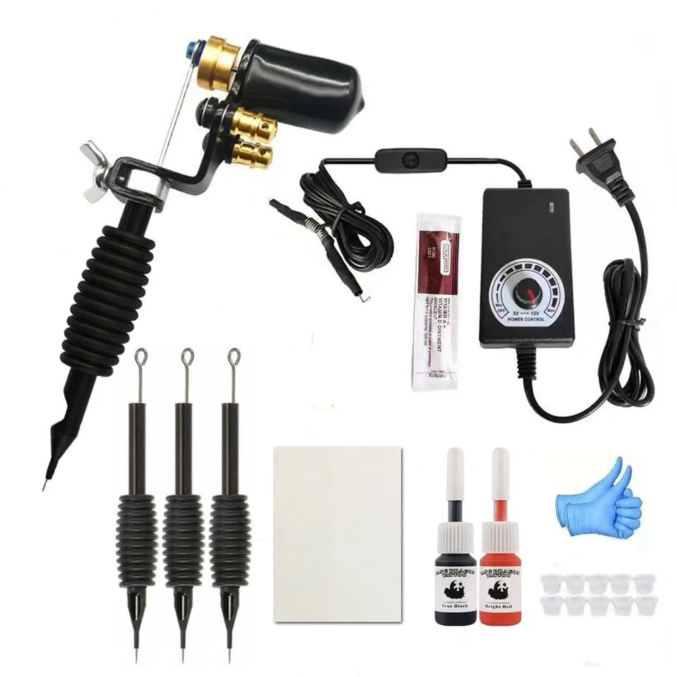 Small motor tattoo machine+4 integrated needle handle+2-color tattoo ink student level popular tattoo tool basic kit