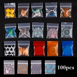 100 Pcs Mini Zip lock Bags Plastic Reclosable Transparent Zipper Print Packaging Bags For Food Storage Jewelry Packaging Pouches