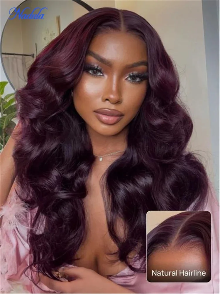 Nadula Burgundy Plum 7x5 Bye Bye Knots Glueless Wig Loose Wave 100% Human Hair Pre Cut HD Transparent Lace Pre Plucked Human Hair Wig Pre Bleached Knots Put and Go Drawstring Glueless Wig