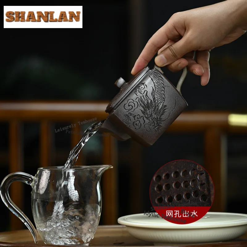 280ml Vintage Yixing Purple Clay Teapots Famous Master  Hand-carved Pot Raw Ore Section Mud Kettle Chinese Zisha Tea Set Gift