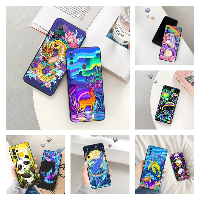 Phone Case for Samsung A40 A51 A52 A53 A54 A71 A72 A73 A74 A41 A42 A31 A32 A33 A34 A50 a70 Hourglass Dragon Black Silicone Cover