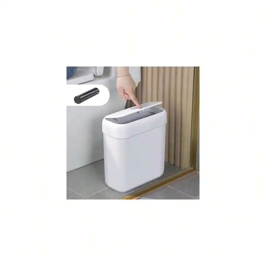 

Slim 10L Press Top Lid Trash Can For Bathroom Bedroom Office Kitchen