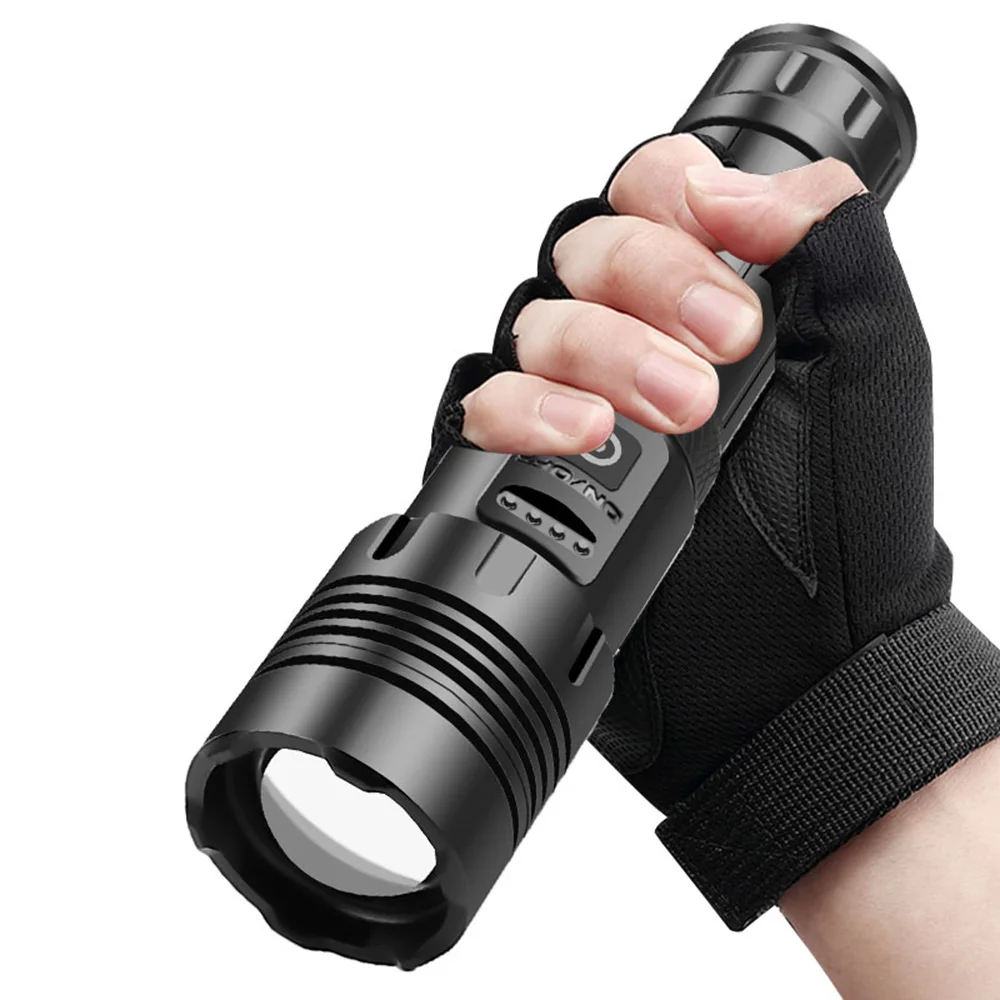 Antorcha táctica de largo alcance, linterna LED de alta potencia, recargable por USB, lámpara de luz fuerte, linterna portátil para exteriores, resistente al agua