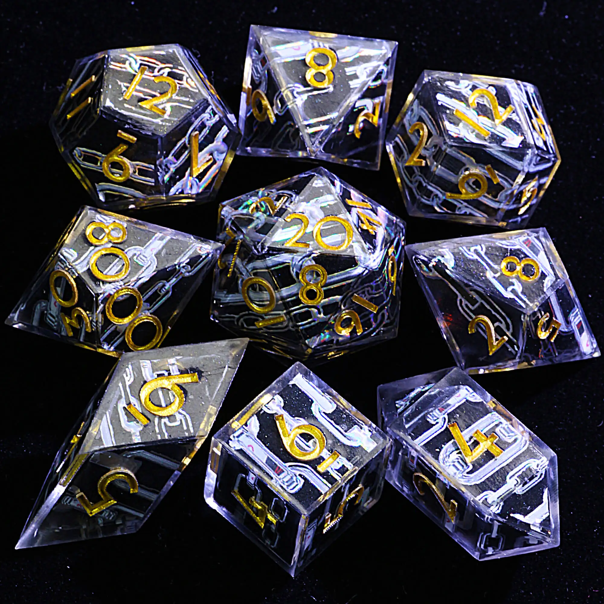 9 Polyhedral Resin Dice D and D Sets Laser Chain