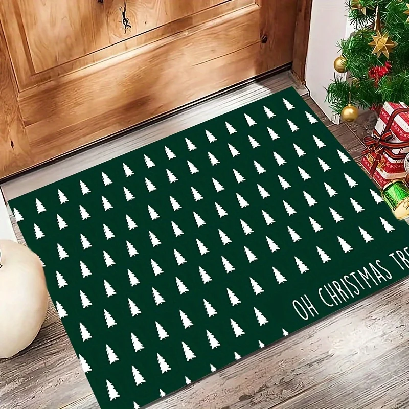 Christmas Printed Door Mat with Green Pattern Anti Slip Carpet Made of Polyester Suitable for Living Room Entrance Felt Rugs