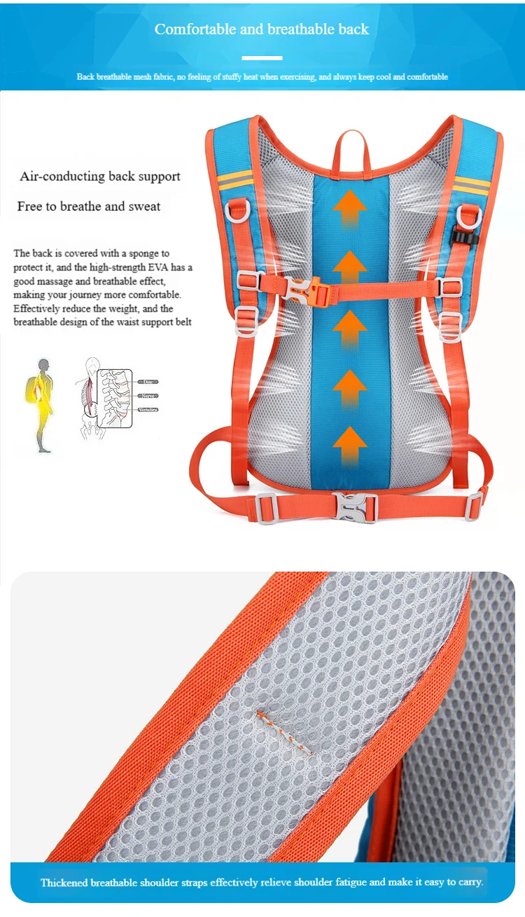 Wasserdichter Fahrradrucksack, mehrfarbig, große Kapazität, kompatibel mit Trinkblase, reflektierend, für Laufen und Wandern, leichter Rucksack – Detail 9